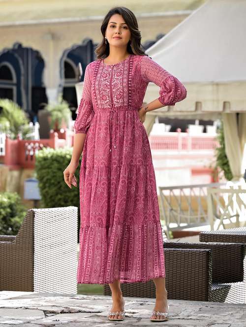 women paisley printed tiered ethnic dress - 21679160 - Standard Image - 0