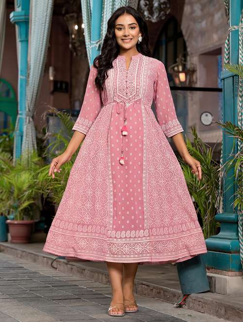 women printed mandarin neck a-line ethnic dress - 21679164 -  Standard Image - 0