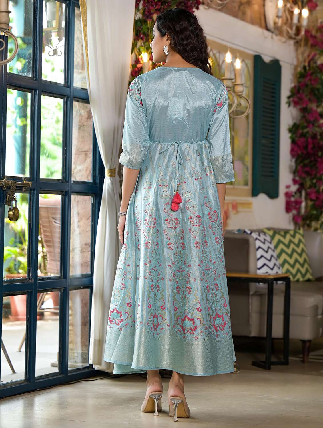 women light blue embellished flared ethnic dress - 21679165 -  Standard Image - 3