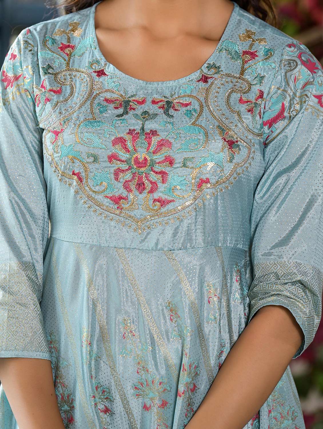 women light blue embellished flared ethnic dress - 21679165 -  Standard Image - 5