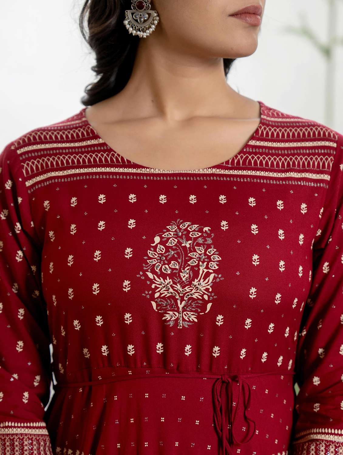 women maroon printed round neck flared dress - 21679174 -  Standard Image - 5