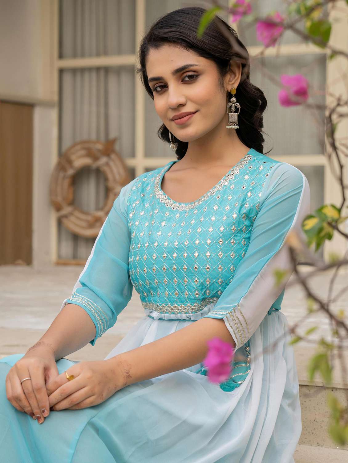 women light blue ombre round neck fit & flare dress - 21679181 - Standard Image - 3