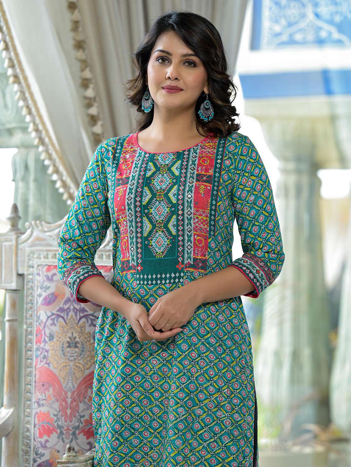 women printed round neck straight kurta - 21679203 -  Standard Image - 5