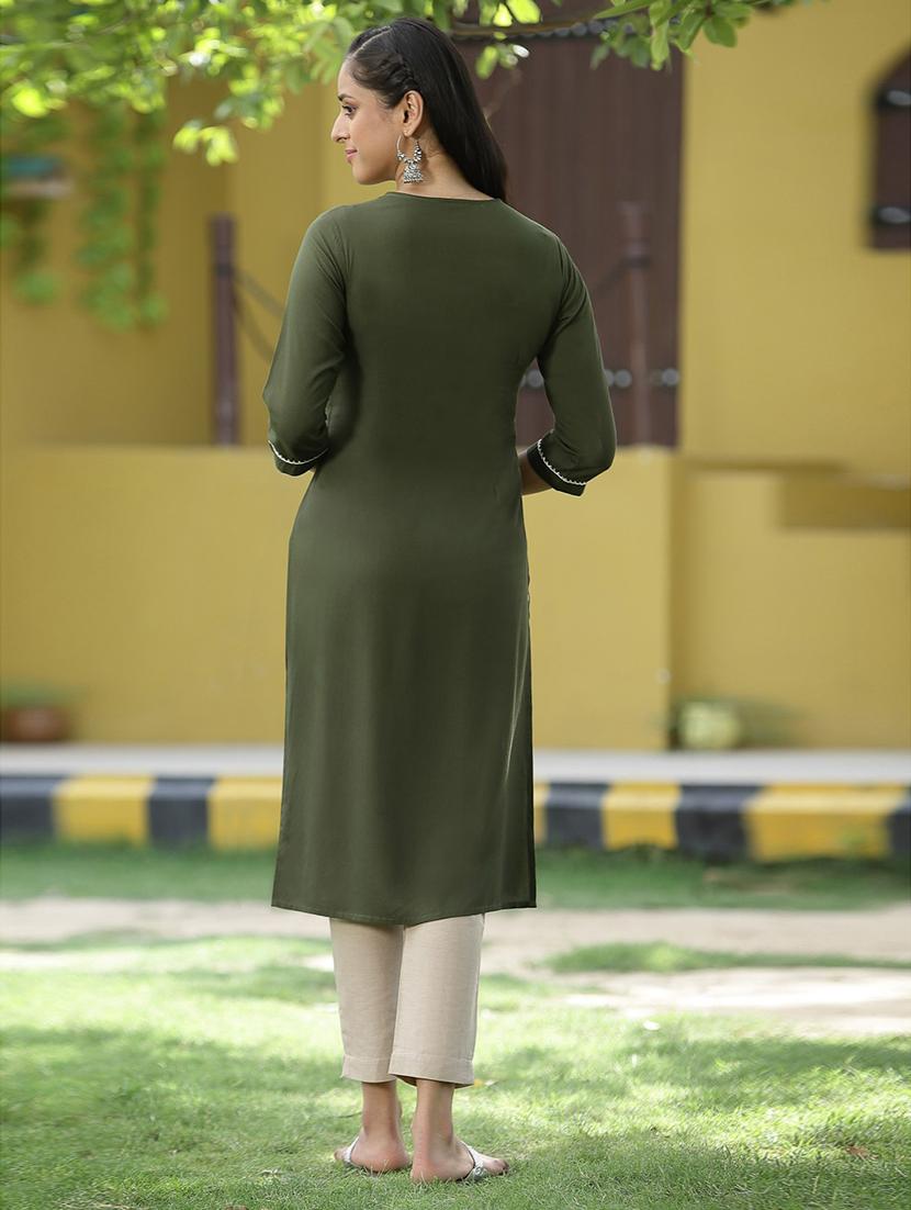 women embroidered round neck straight kurta - 21679212 - Standard Image - 3