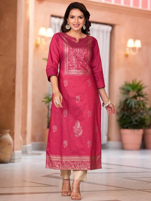 women foil print three quater sleeves straight kurta - 21679224 -  Standard Image - 0