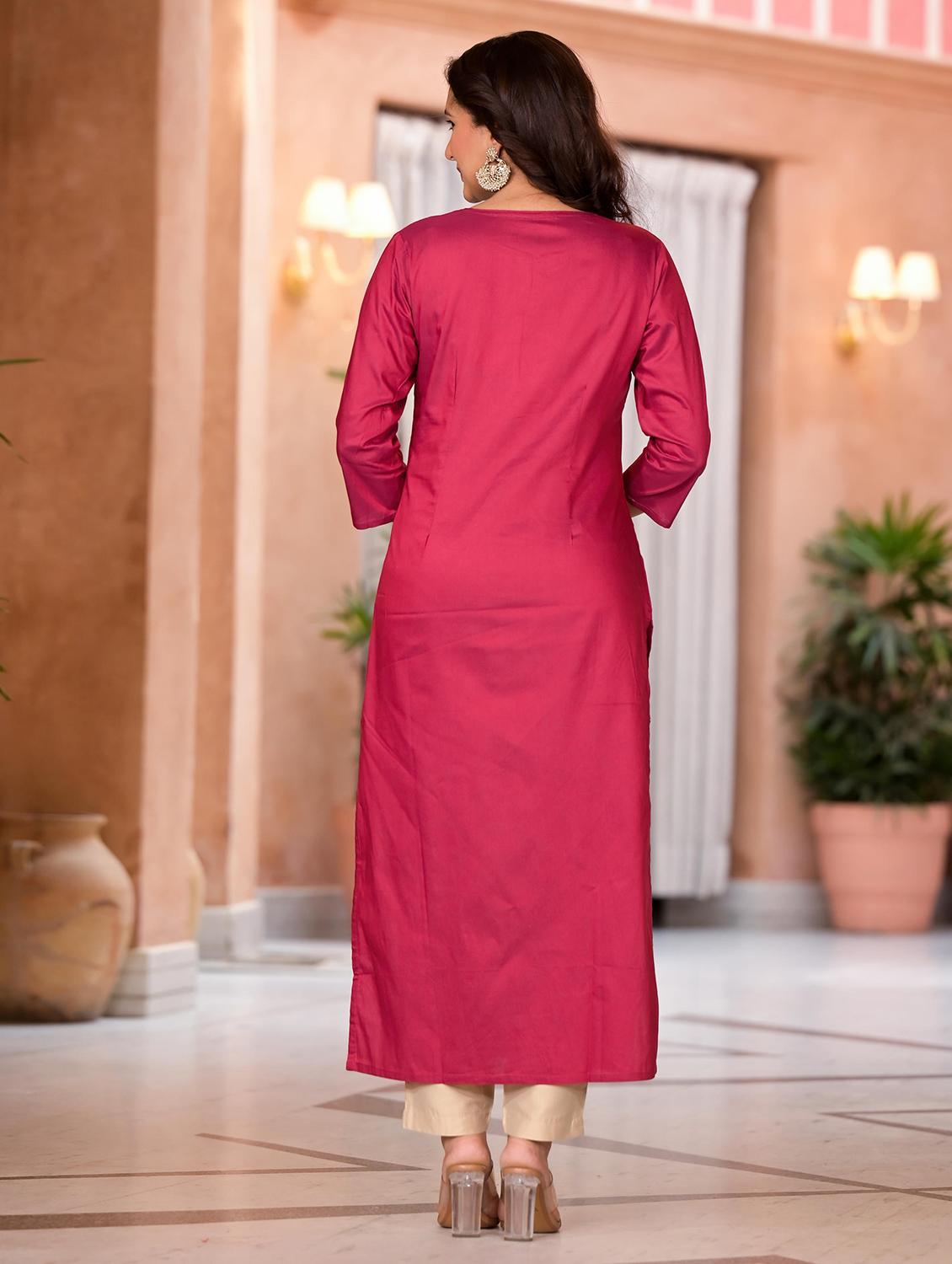 women foil print three quater sleeves straight kurta - 21679224 - Standard Image - 3