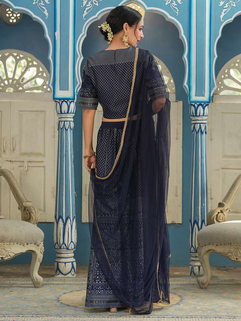 women navy blue printed stitched lehenga choli with dupatta - 21679226 -  Standard Image - 3