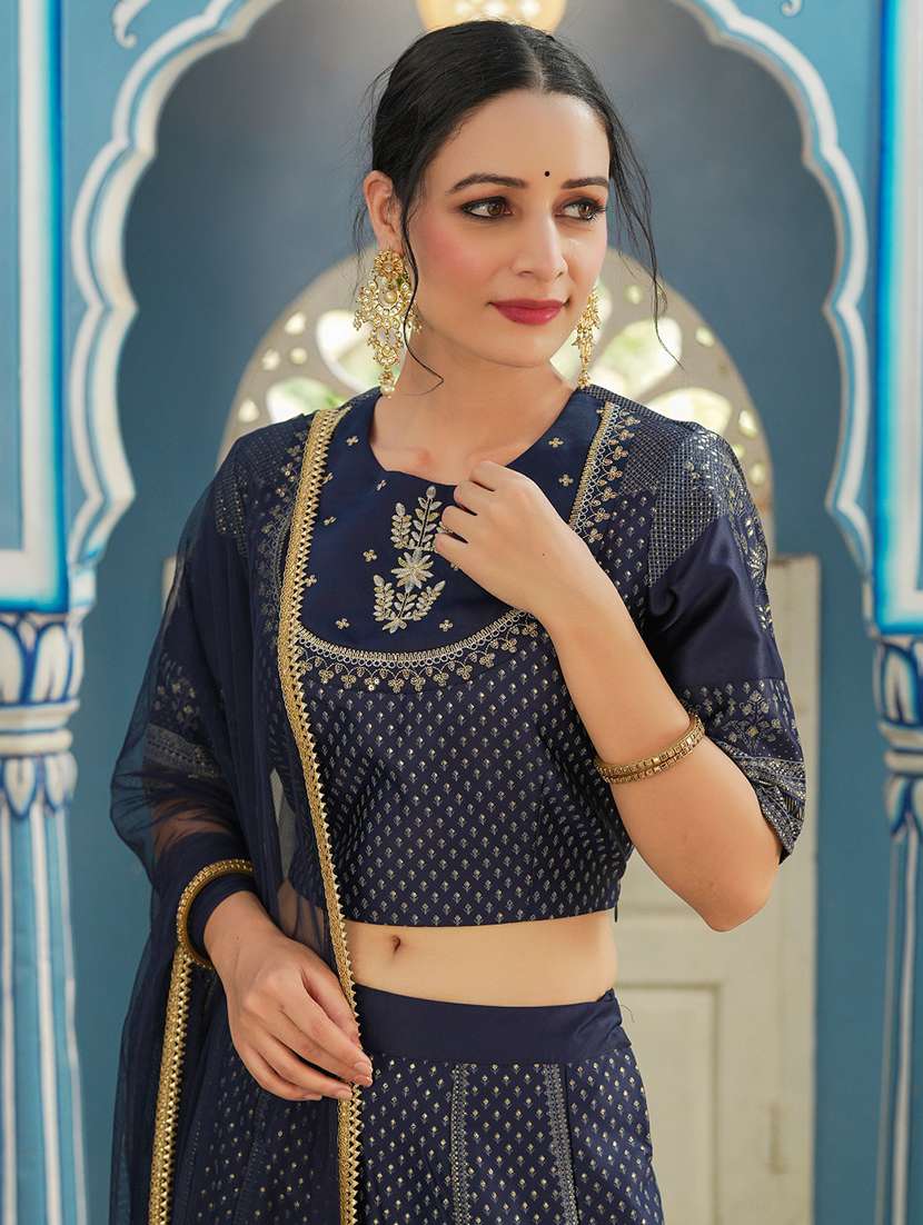 women navy blue printed stitched lehenga choli with dupatta - 21679226 -  Standard Image - 5