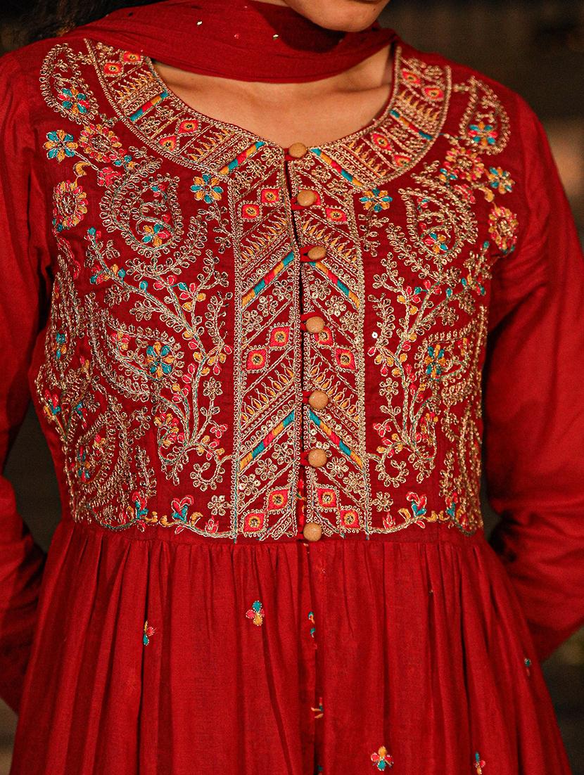 women embroidered round neck kurta dupatta set - 21679234 - Standard Image - 5