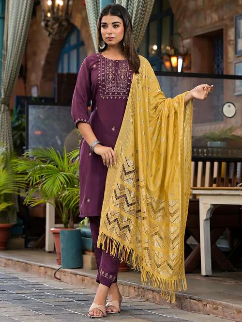 women embroidered kurta pant set with duaptta - 21679262 -  Standard Image - 0