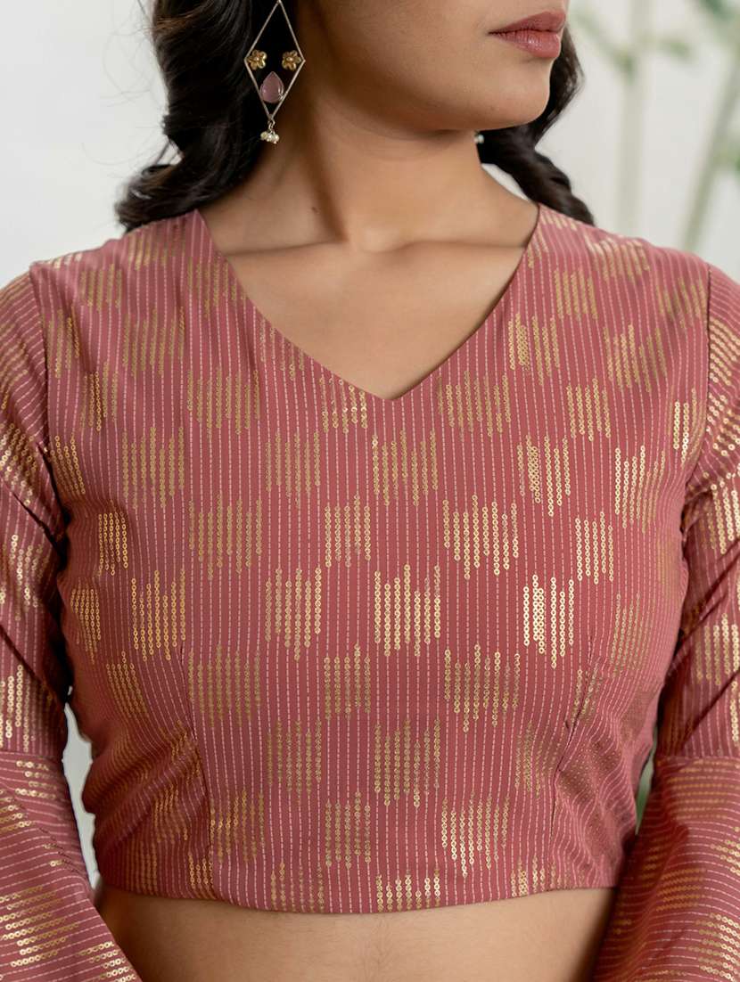 women peach sequin work v neck fusion set - 21679283 - Standard Image - 5