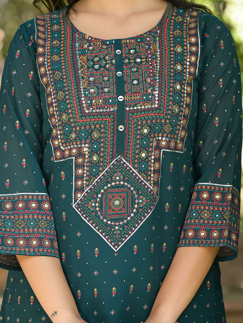 women green printed round neck high-low kurti - 21679306 - Standard Image - 5