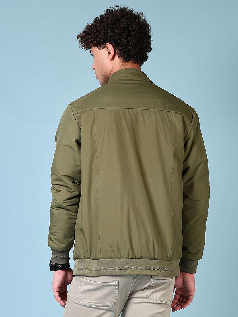 men long sleeves solid bomber jacket - 21679763 -  Standard Image - 3