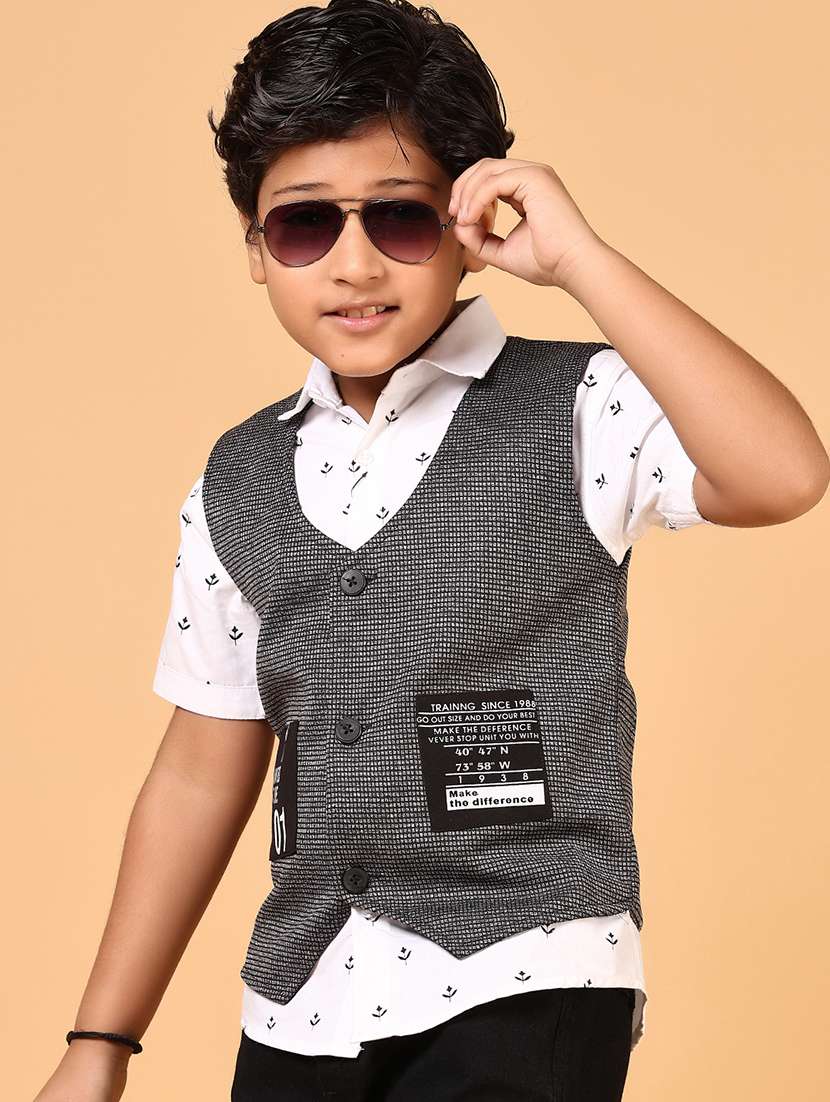 boys printed shirt and shorts with waistcoat  - 21679785 -  Standard Image - 3