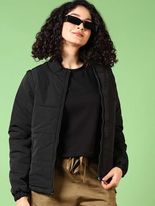 women solid long sleeves puffer jacket - 21679826 -  Standard Image - 0