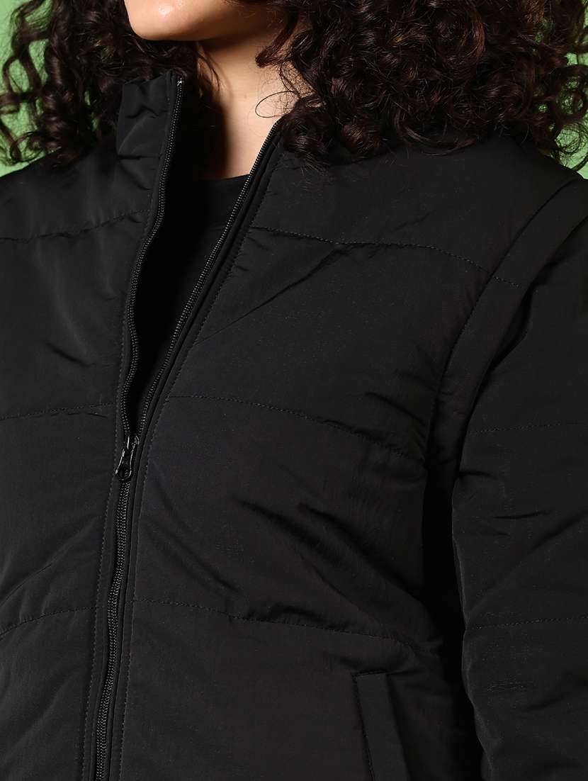 women solid long sleeves puffer jacket - 21679826 -  Standard Image - 3