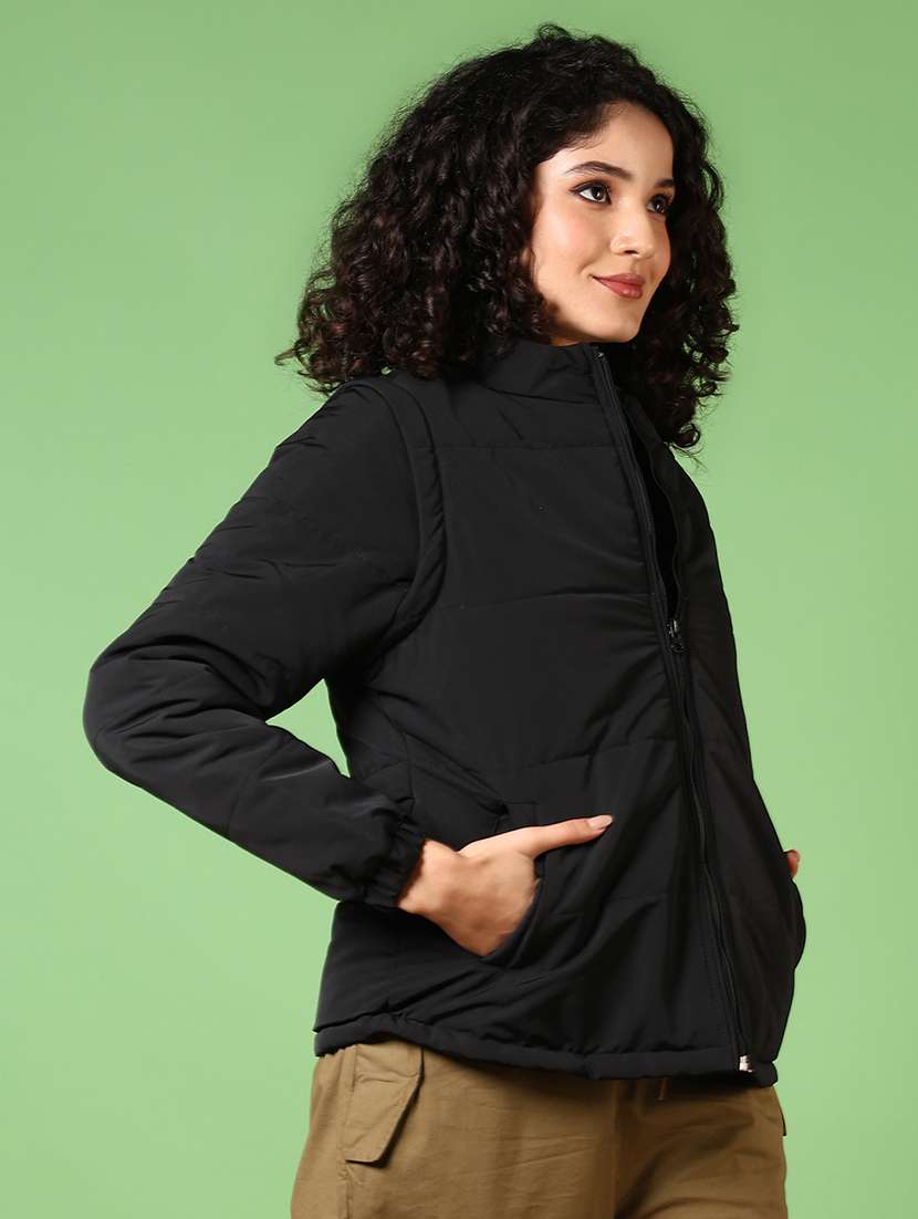 women solid long sleeves puffer jacket - 21679826 -  Standard Image - 5