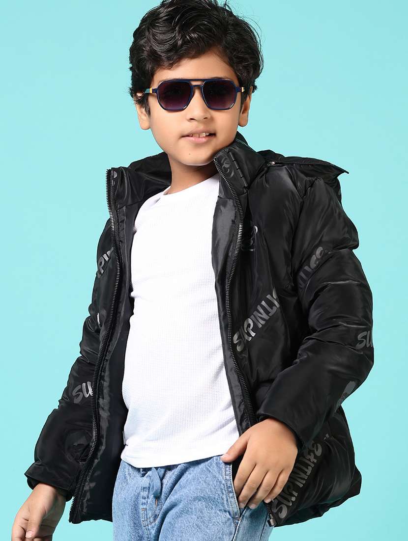 boys printed long sleeve hooded puffer jacket