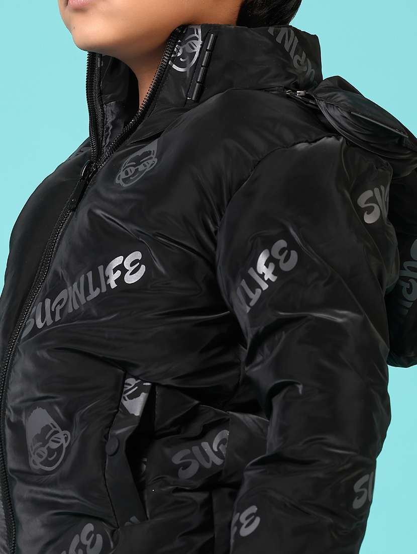 boys printed long sleeve hooded puffer jacket - 21679895 -  Standard Image - 3