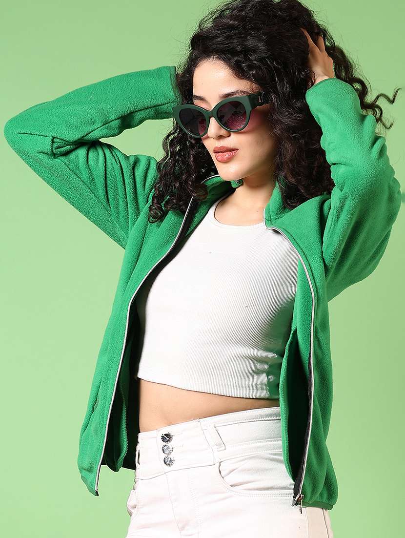 women green solid long sleeve regular jacket