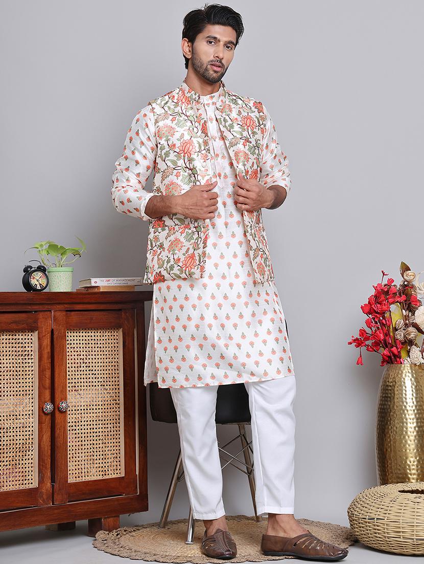 men floral printed mandarin neck kurta jacket set - 21679972 - Zoom Image - 0