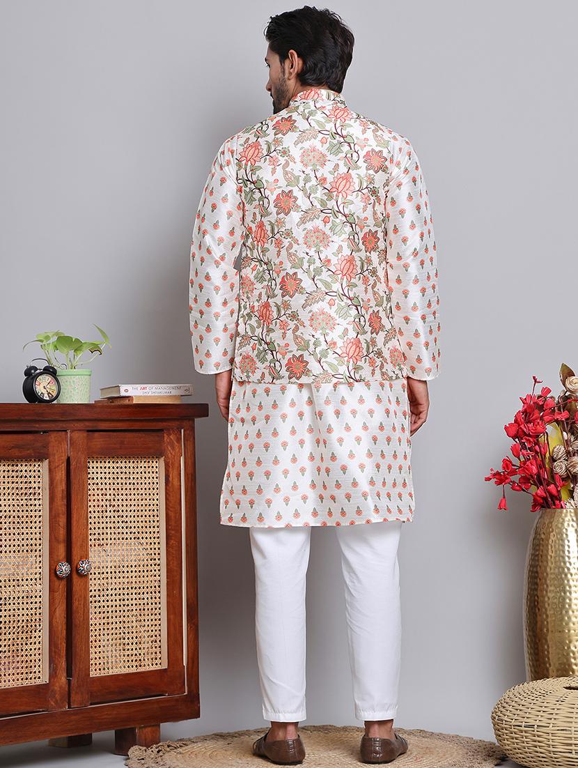 men floral printed mandarin neck kurta jacket set - 21679972 - Standard Image - 3
