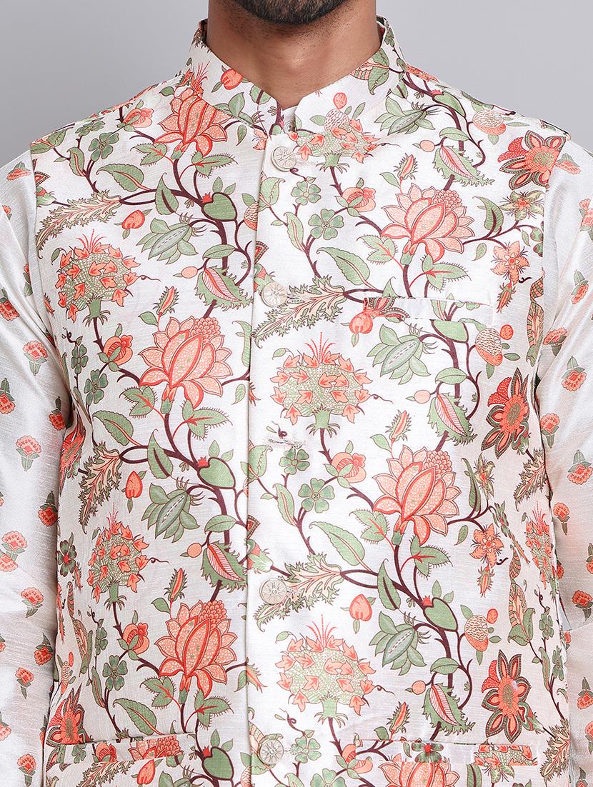 men floral printed mandarin neck kurta jacket set - 21679972 - Standard Image - 5