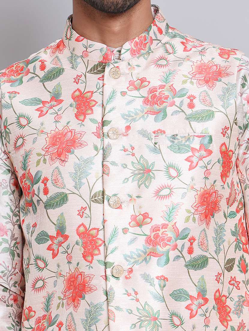men floral printed mandarin neck kurta jacket set - 21679973 -  Standard Image - 5