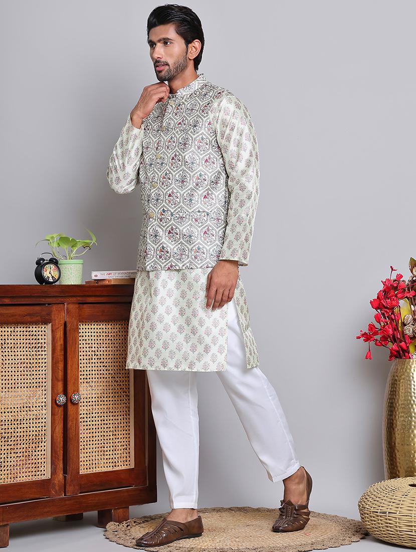 men floral printed mandarin neck kurta jacket set - 21679974 - Zoom Image - 0
