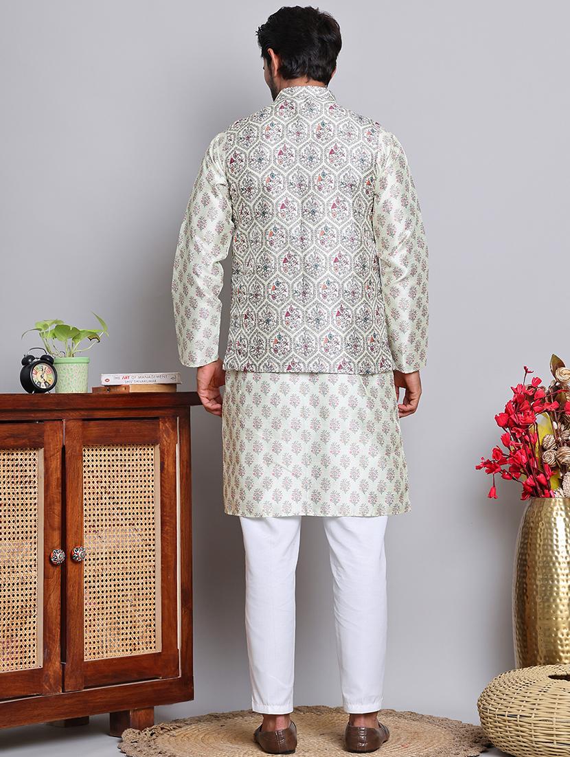 men floral printed mandarin neck kurta jacket set - 21679974 - Standard Image - 3