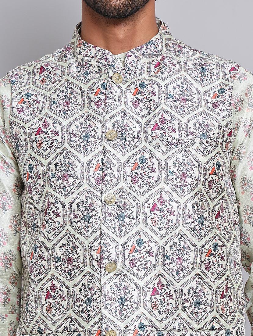 men floral printed mandarin neck kurta jacket set - 21679974 - Standard Image - 5