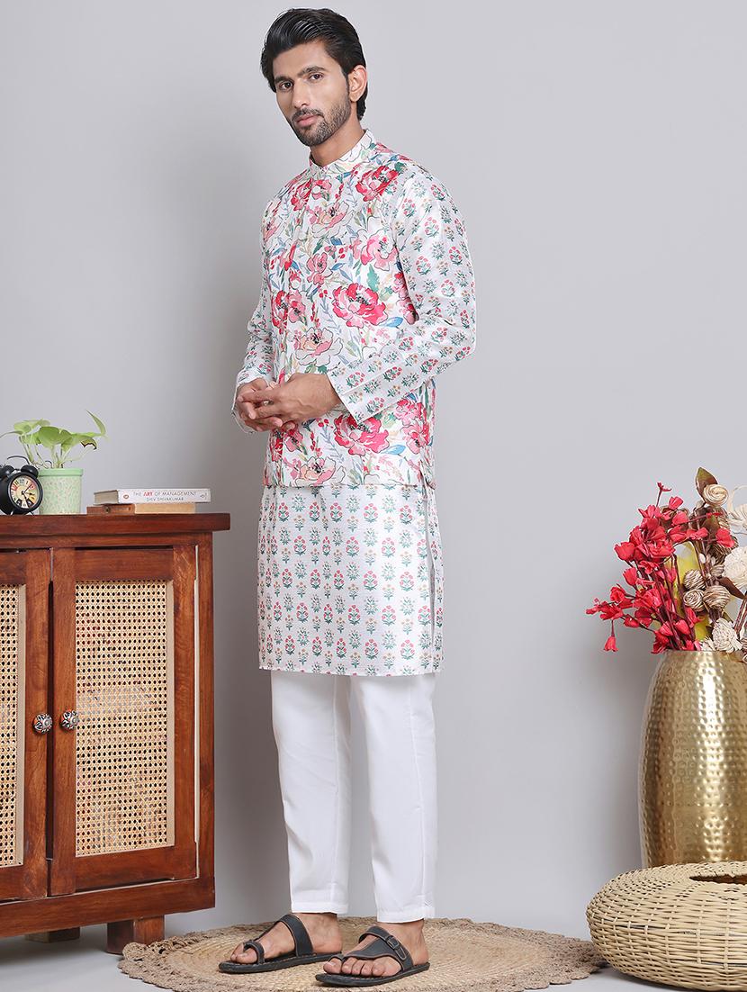 men floral printed mandarin neck kurta jacket set - 21679976 -  Zoom Image - 0