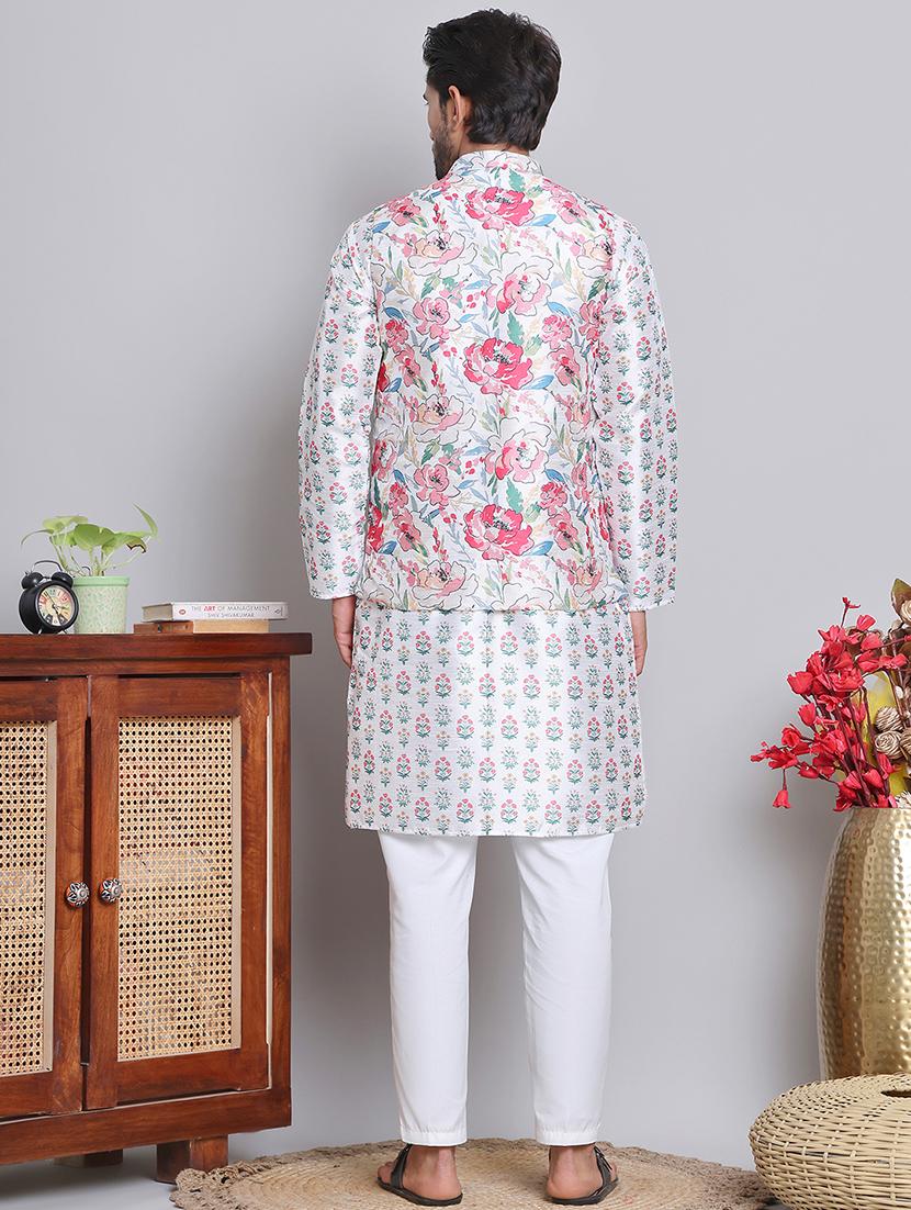 men floral printed mandarin neck kurta jacket set - 21679976 - Standard Image - 3