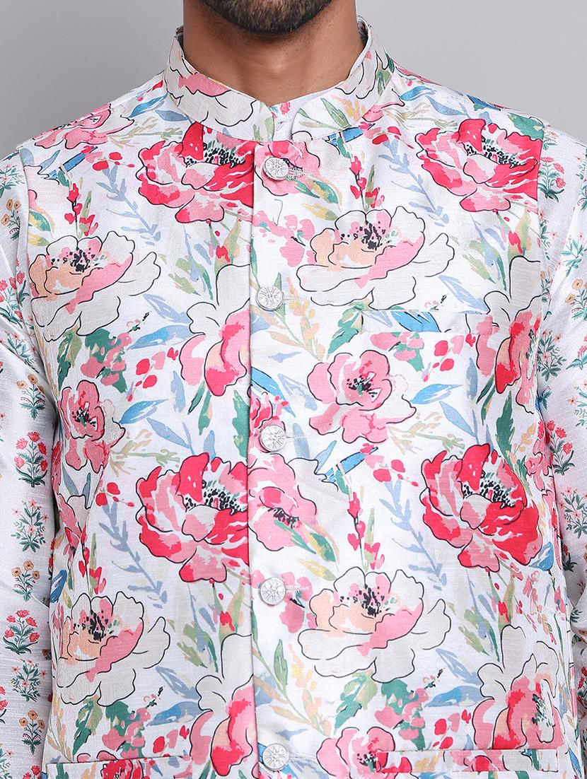 men floral printed mandarin neck kurta jacket set - 21679976 - Standard Image - 5