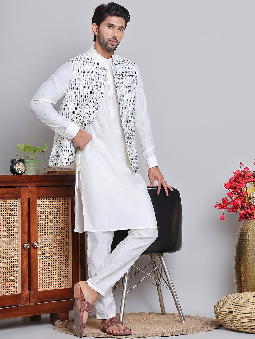 men solid mandarin neck kurta jacket set - 21679977 - Zoom Image - 0