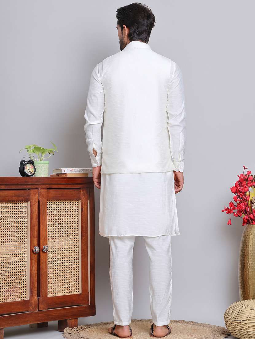 men solid mandarin neck kurta jacket set - 21679978 -  Standard Image - 3