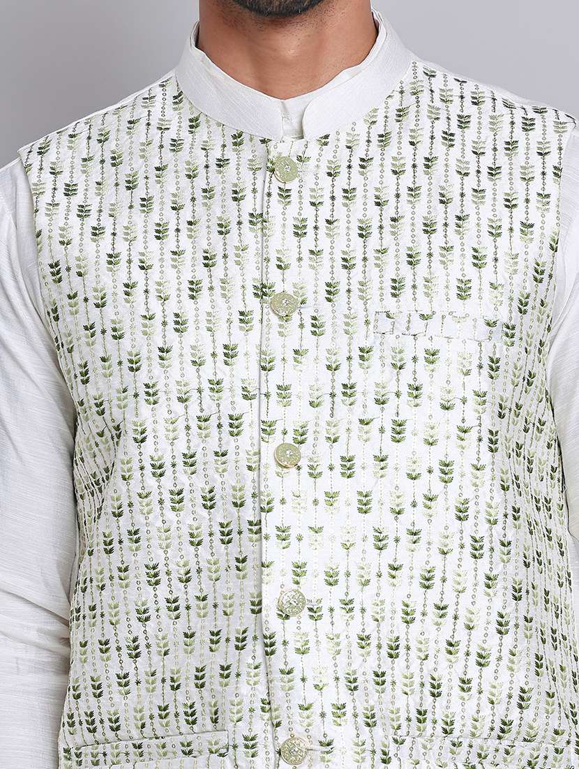 men solid mandarin neck kurta jacket set - 21679978 -  Standard Image - 5