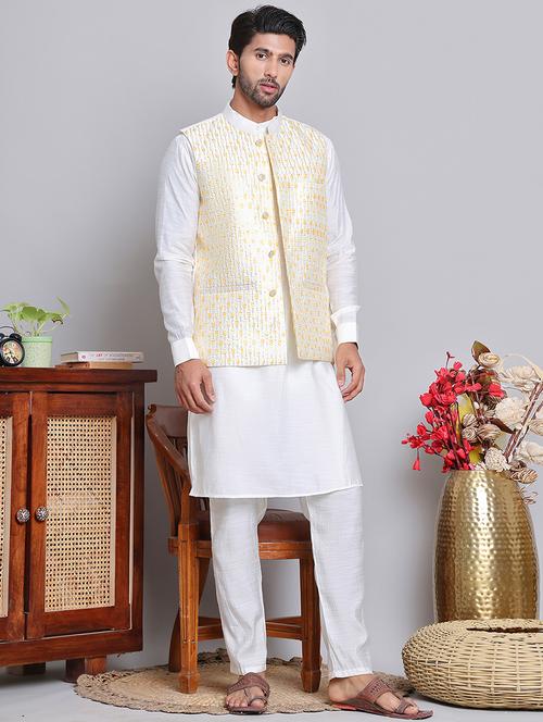 men solid mandarin neck kurta jacket set - 21679979 -  Standard Image - 0