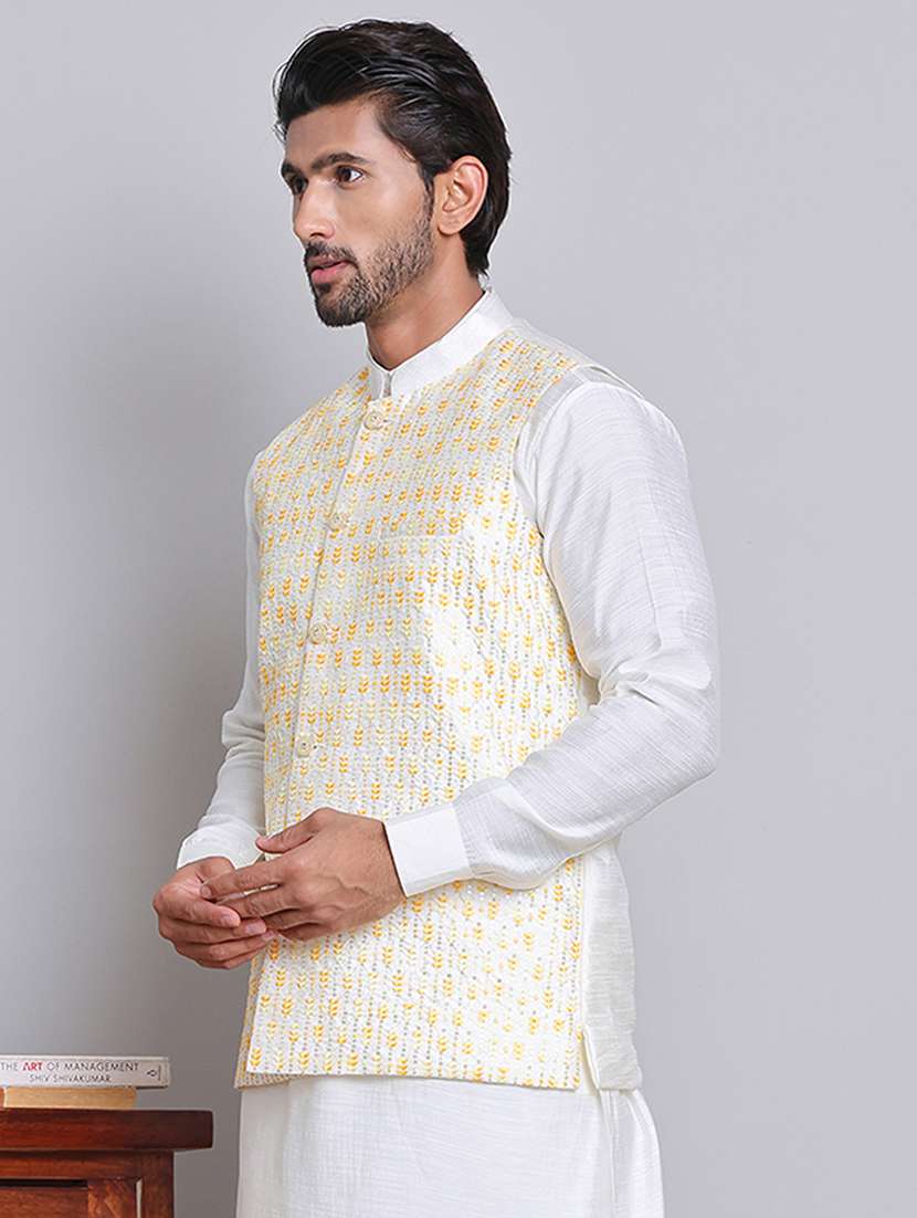 men mandarin neck sleeveless nehru jacket