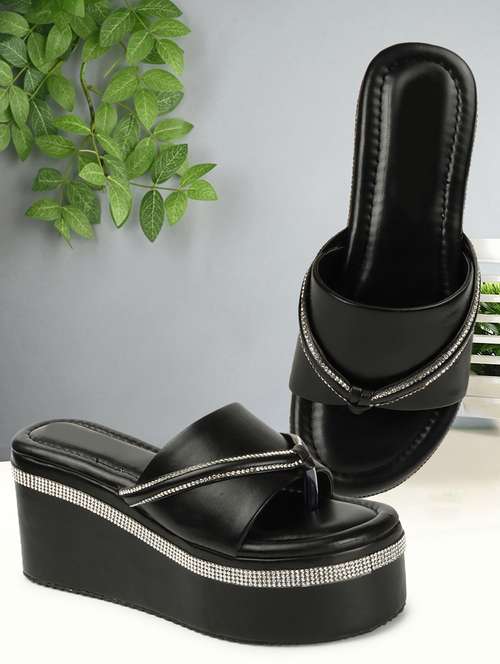 women black slip on wedges