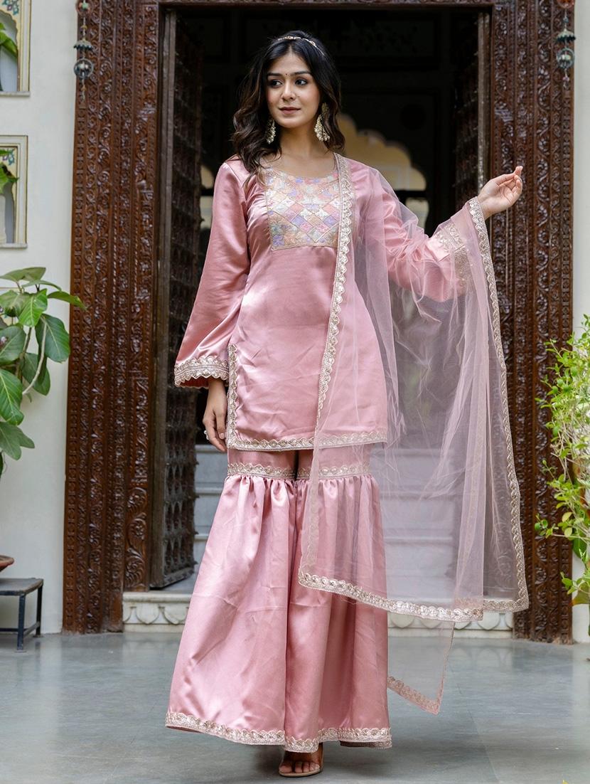 women sequin work kurta sharara set with dupatta - 21680208 - Standard Image - 3