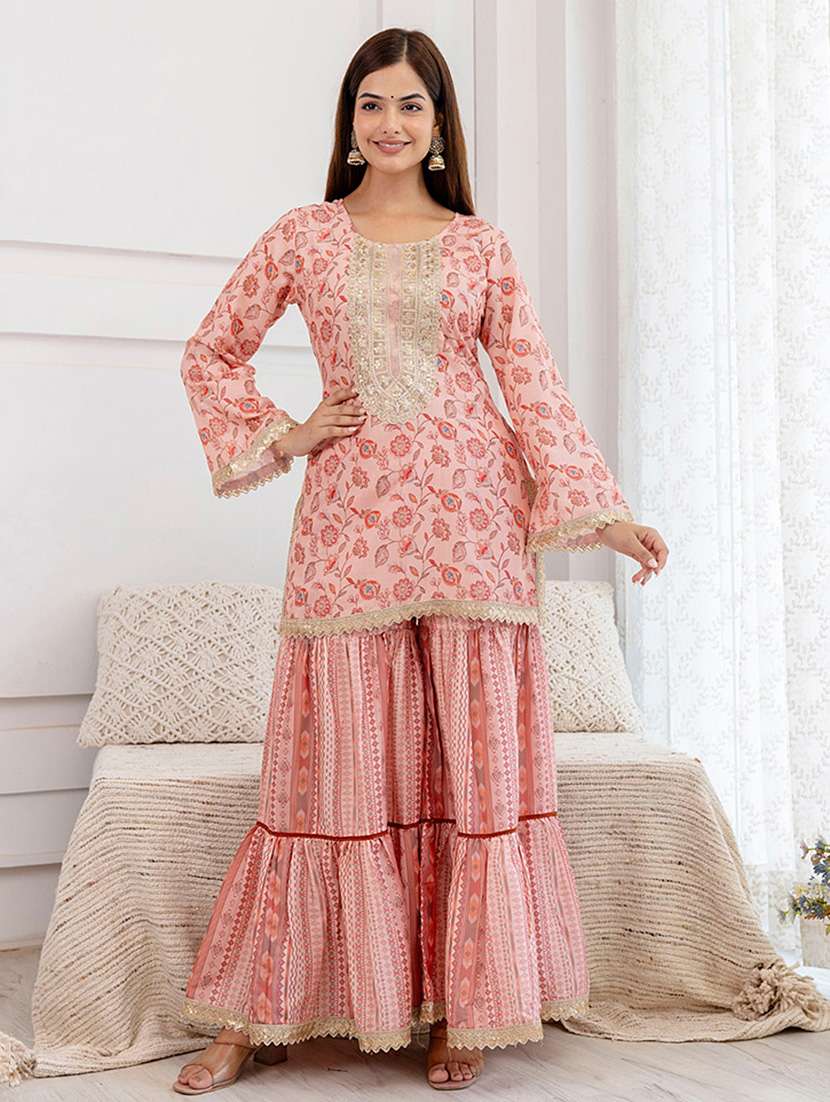 women floral kurta sharara set with dupatta