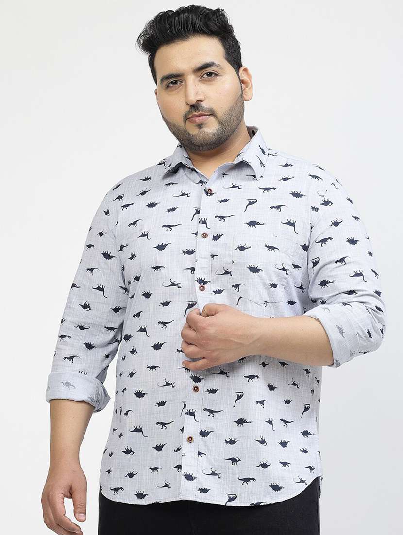 men plus size printed collared long sleeves shirt