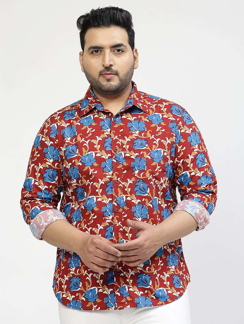 men plus size printed collared long sleeves shirt - 21680274 - Zoom Image - 0