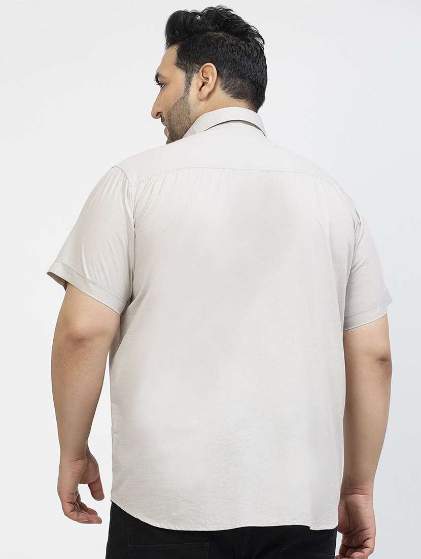 men plus size solid collared short sleeves shirt - 21680282 -  Standard Image - 3