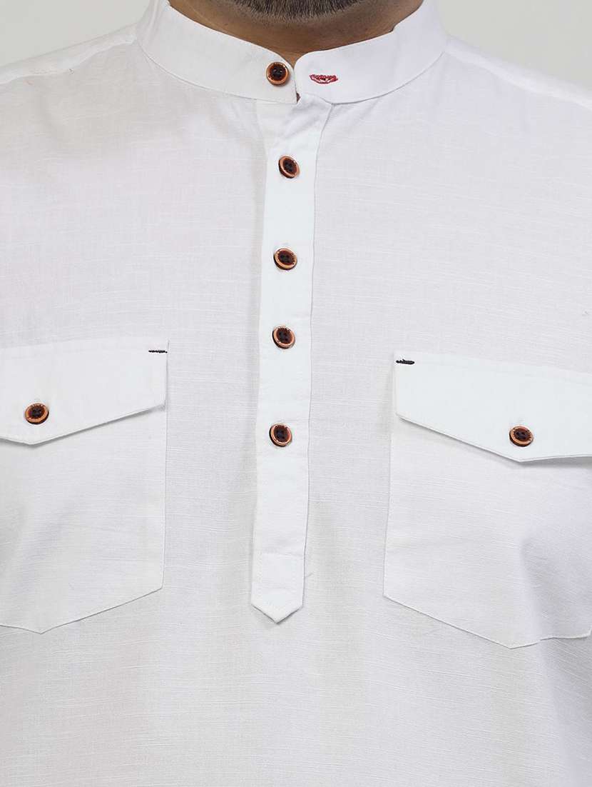 men mandarin neck solid short kurta - 21680292 - Standard Image - 5