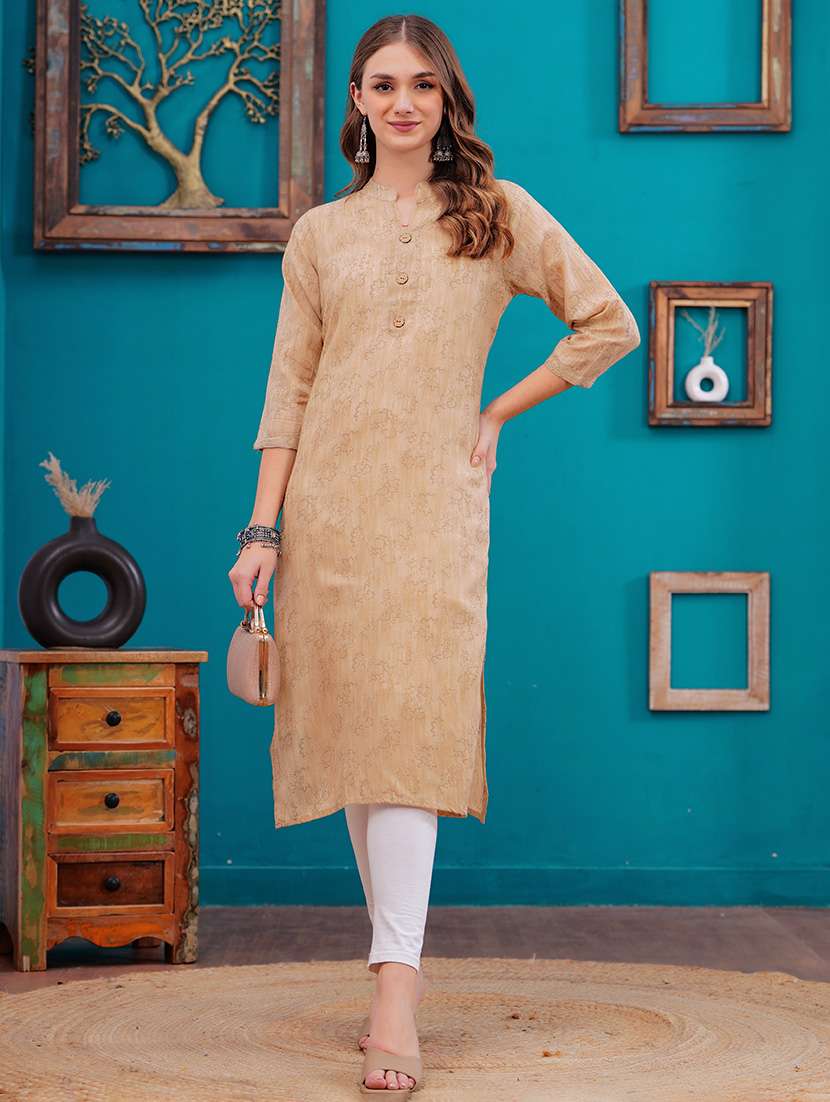 women floral three quarter sleeve straight kurta - 21680401 - Zoom Image - 0