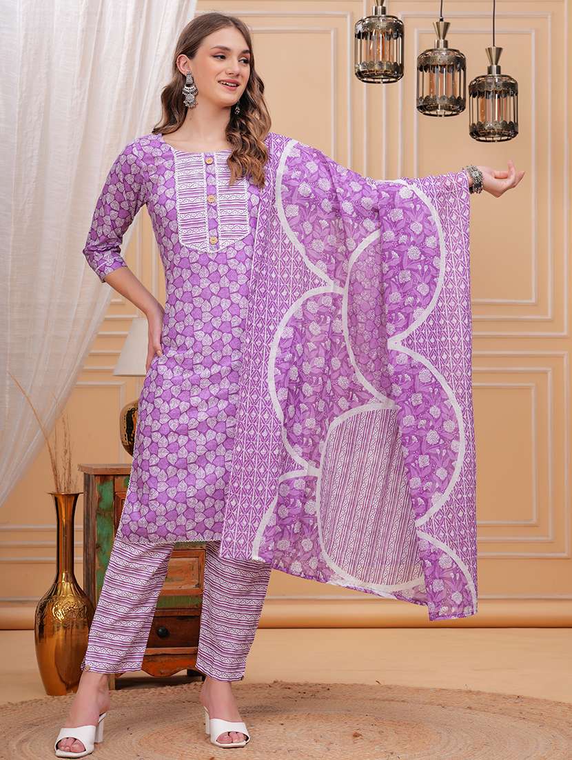 women three quarter sleeve kurta pant with dupatta set