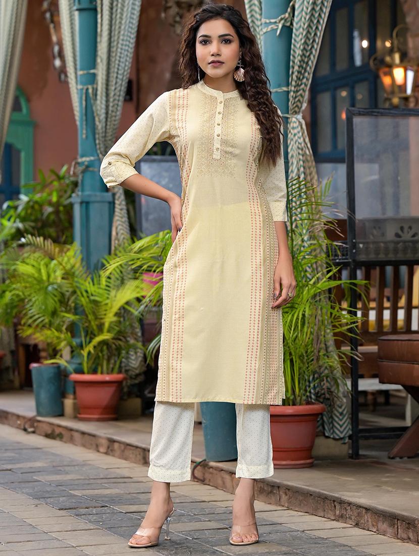 women cream printed kurta pant set with dupatta - 21680447 - Zoom Image - 0