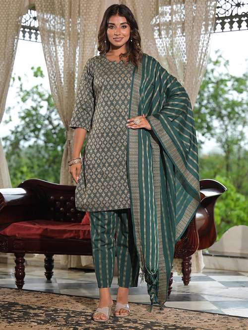 women geometric printed kurta pant set with dupatta - 21680494 - Standard Image - 0